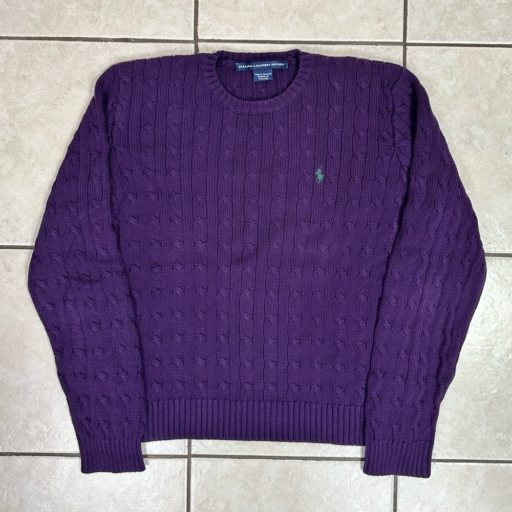 Vintage Women’s Ralph Lauren Sport Preppy Cotton Cable Knit Sweater Size X-Large